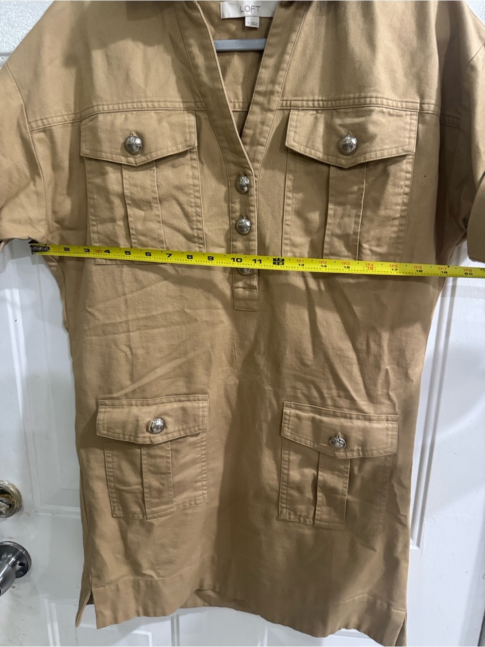 LOFT Beige Utility Shirt Dress with Short Sleeves - Picture 7 of 8